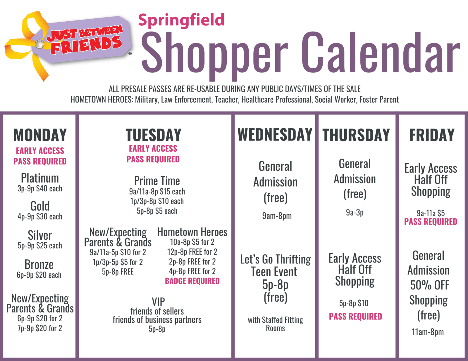 Graphic of sale calendar.  Contact Annette at 417-425-7329 and she will go over it with you.